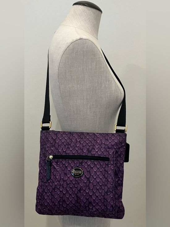 Coach Handbags - COACH Purple Reptile Print File Bag
